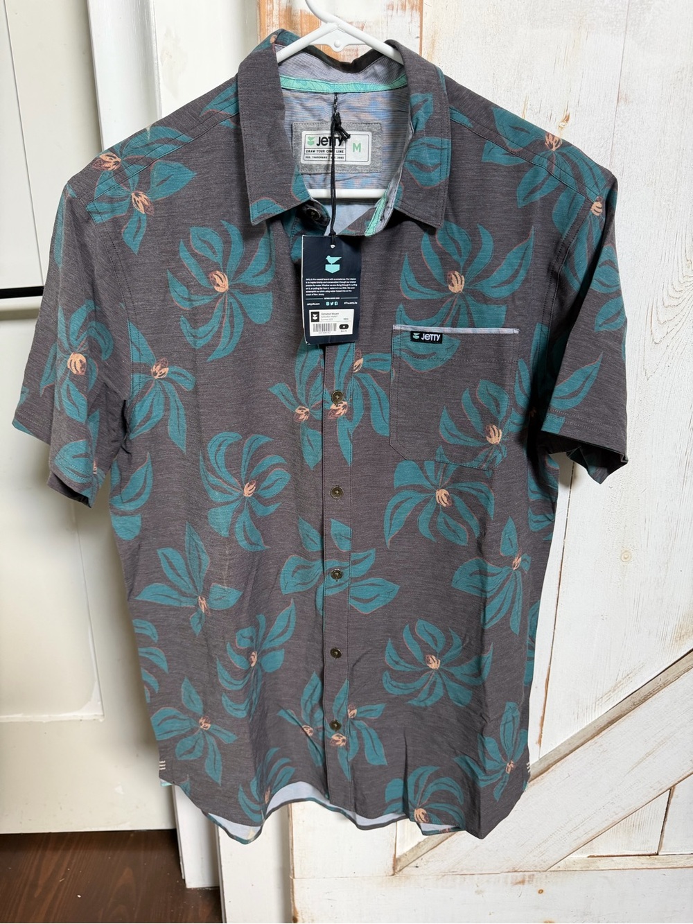 Jetty Men's Short Sleeve Floral Button-Up Shirt - Charcoal Teal